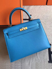 Hermes original epsom leather kelly 32 bag K32-1 blue zanzibar