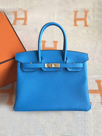 Hermes original togo leather birkin 30 bag H30-1 blue zanzibar