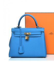 Hermes original togo leather kelly 25 bag K25 blue zanzibar