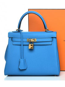 Hermes original togo leather kelly 32 bag K32-1 blue zanzibar