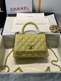 CC original grained calfskin coco top handle mini flap bag AS2215 light yellow