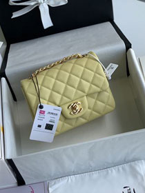 CC original grained calfskin super mini flap bag A35200 light yellow