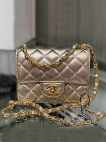 CC original lambskin super mini flap bag A35200 champagne gold