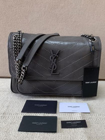 YSL original crinkled calfskin niki medium bag 498894 dark grey