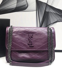 YSL original crinkled calfskin niki medium bag 498894 dark purple