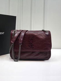 YSL original crinkled calfskin niki baby bag 533037 bordeaux