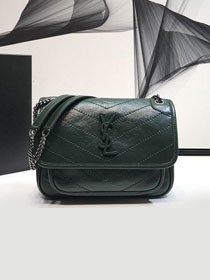 YSL original crinkled calfskin niki baby bag 533037 dark green