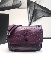 YSL original crinkled calfskin niki baby bag 533037 dark purple