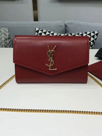 YSL original grained calfskin mini chain bag 607788 bordeaux