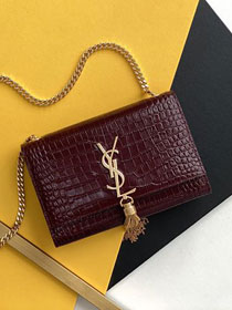 YSL original crocodile calfskin small kate bag 474366 bordeaux