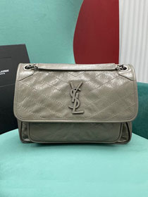 YSL original crinkled calfskin niki medium bag 498894 light grey