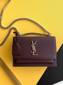 YSL original grained calfskin small sunset bag 441972 burgundy