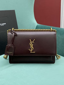 YSL original smooth calfskin large sunset bag 634723 burgundy