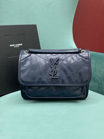 YSL original crinkled calfskin niki baby bag 533037 navy blue