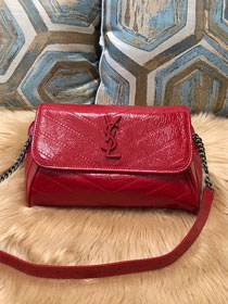 YSL original crinkled calfskin niki body bag 577124 red