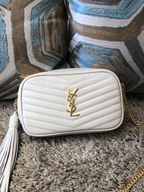 YSL original grained calfskin lou camera mini bag 585040 white