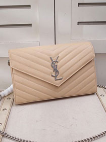 YSL original grained calfskin envelope wallet on chain 360452 apricot