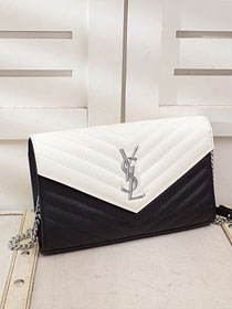 YSL original grained calfskin envelope wallet on chain 360452 white&black