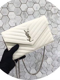 YSL original grained calfskin envelope wallet on chain 360452 white