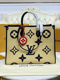 Louis vuitton original monogram raffia onthego gm M57643 dark blue