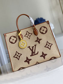 Louis vuitton original monogram raffia onthego gm M57644 tan