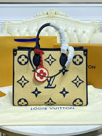 Louis vuitton original monogram raffia onthego mm M57723 navy blue