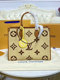 Louis vuitton original monogram raffia onthego mm M57723 tan