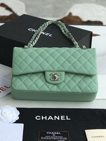 CC original grained calfskin medium flap bag A01112 light green