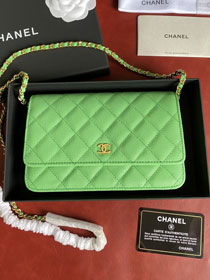 New CC original grained calfskin wallet on chain AP0250 green