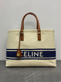 Celine original textile cabas tote 190062 white&navy blue