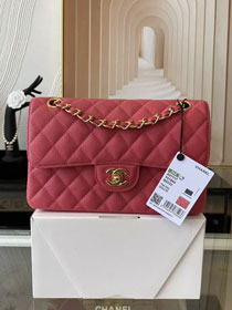 CC original grained calfskin small flap bag A01113 rose red