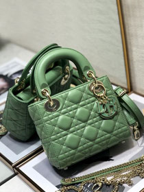 Dior original lambskin mini lady dior bag M0505 avocado green