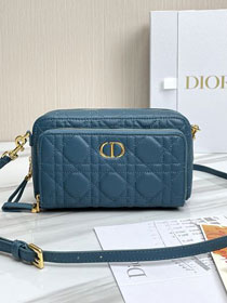 Dior original calfskin caro double pouch S5037 steel blue