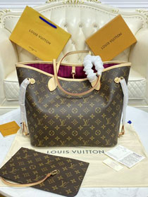 Louis vuitton original monogram canvas neverfull mm M41178 rose red