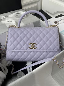 CC original grained calfskin large coco handle bag A92991 light purple