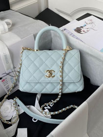 CC original grained calfskin mini coco handle bag AS2215 light blue