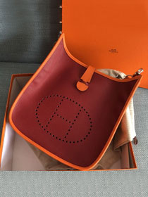 Hermes original epsom leather evelyne pm shoulder bag E29 wine&orange