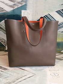 Hermes original calfskin reversible shoping bag K0298 grey&orange