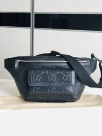 GG original embossed calfskin belt bag 645093 black