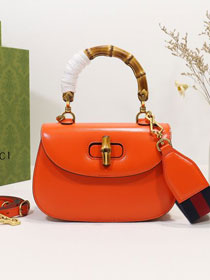 2022 GG original calfskin Small top handle bag 675797 orange