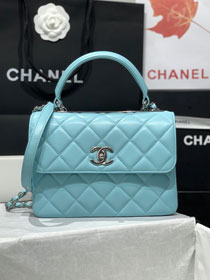 CC original lambskin top handle flap bag A92236 sky blue