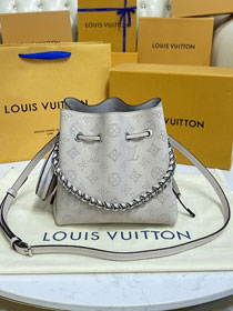 Louis vuitton original mahina leather bella bucket bag M57070 light grey