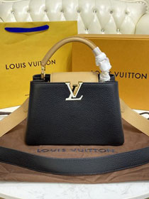 Louis vuitton original calfskin capucines BB handbag M59653 black&apricot