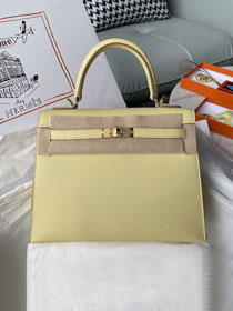 Hermes original epsom leather kelly 32 bag K32-1 jaune poussin