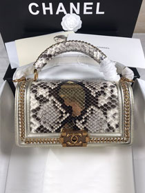 CC original python leather medium boy handbag A94804 light gold&white