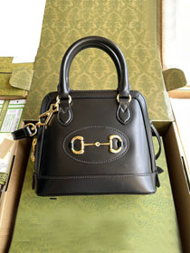 Top GG original calfskin horsebit 1955 mini top handle bag 640716 black