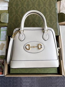 Top GG original calfskin horsebit 1955 small top handle bag 621220 white