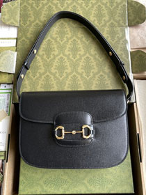 Top GG original calfskin 1955 horsebit shoulder bag 602204 black