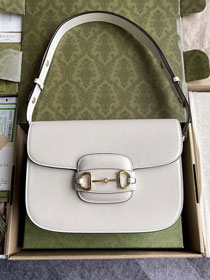 Top GG original calfskin 1955 horsebit shoulder bag 602204 white