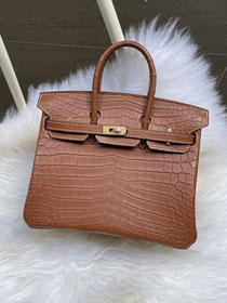 Top Hermes handmade genuine 100% crocodile leather birkin 35 bag K350 camel